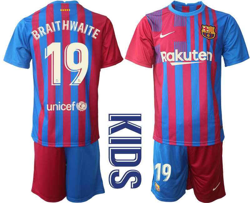 Youth 2021-2022 Club Barcelona home red #19 Nike Soccer Jerseys